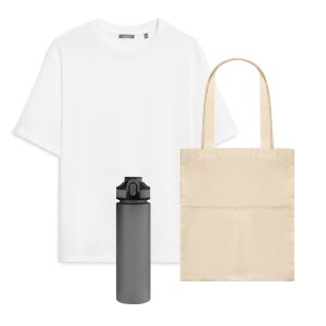 Набор с одеждой RUST (футболка, бутылка, шоппер), белый/серый, M/L Набор с одеждой RUST (футболка, бутылка, шоппер), белый/серый, M/L