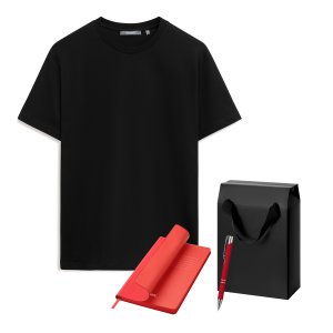 Набор с одеждой KRIS (футболка, ежедневник, ручка), красный/черный, S