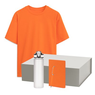 Набор с одеждой RUST NEO (футболка, бутылка, ежедневник, ручка), белый/оранжевый, XS/S