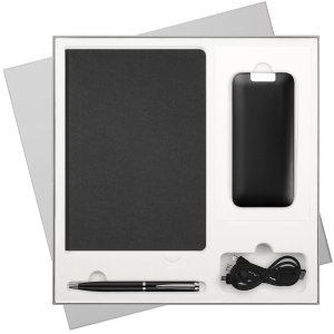 Подарочный набор Moon river, черный (ежедневник, ручка, аккумулятор) Подарочный набор Moon river, черный (ежедневник, ручка, аккумулятор)