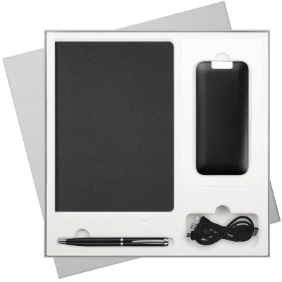 Подарочный набор Moon river, черный (ежедневник, ручка, аккумулятор)