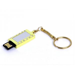 USB 2.0- флешка на 8 Гб «Кулон» с кристаллами и мини чипом, серебристый/золотистый