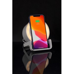 Лампа с колонкой и беспроводной зарядкой moonLight, белая