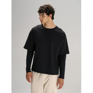 Футболка оверсайз с двойным рукавом Kosmos, черная Футболка оверсайз с двойным рукавом Kosmos, черная