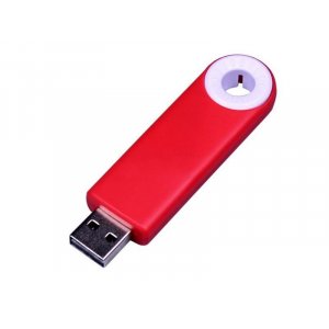 USB 2.0- флешка промо на 16 Гб прямоугольной формы, выдвижной механизм, красный/белый