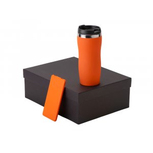 Подарочный набор c вакуумной термокружкой и повербанком С1, оранжевый Подарочный набор c вакуумной термокружкой и повербанком С1, оранжевый