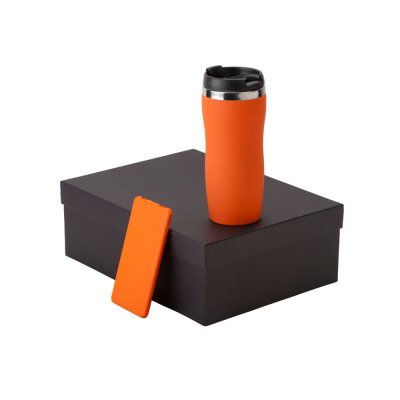 Подарочный набор c вакуумной термокружкой и повербанком С1, оранжевый