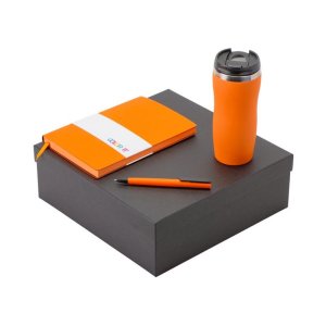 Подарочный набор c блокнотом С1, ручкой и термокружкой Mony Steel, оранжевый Подарочный набор c блокнотом С1, ручкой и термокружкой Mony Steel, оранжевый