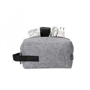 Органайзер для электроники и проводов Felt из RPET-фетра с ручкой, серый с черным Органайзер для электроники и проводов Felt из RPET-фетра с ручкой, серый с черным