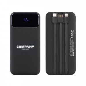 Зарядное (22.5W) устройство "Grade SOFTTOUCH" 10000 mAh с подсветкой логотипа, встроенными кабелями и цифровым индикатором заряда, цвет черный