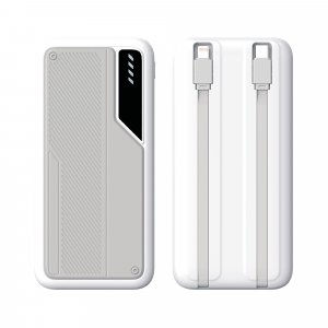 Зарядное устройство "Connect" 10000 mAh со встроенными Type-C/Lightning кабелями, цвет белый с серым