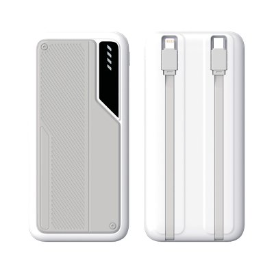 Зарядное устройство "Connect" 10000 mAh со встроенными Type-C/Lightning кабелями, цвет белый с серым
