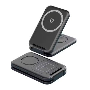 Складная беспроводная (15W) зарядная станция "Slap" с MagSafe, цвет черный