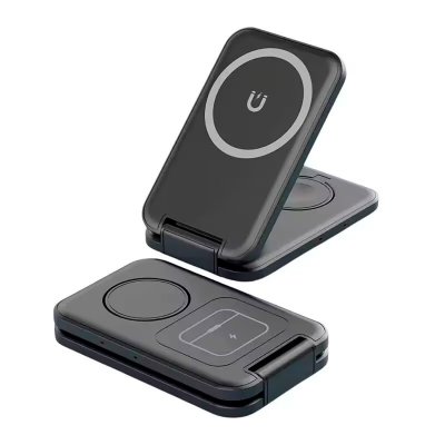 Складная беспроводная (15W) зарядная станция "Slap" с MagSafe, цвет черный