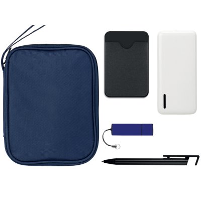 Подарочный набор с флешкой, повербанком и ручкой, темно-синий