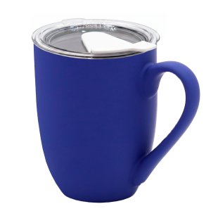 Кружка с крышкой Velvet Duo, софт-тач, тёмно-синяя/белая