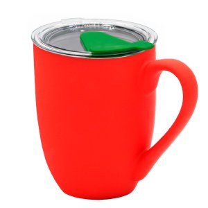 Кружка с крышкой Velvet Duo, софт-тач, красная/зелёная