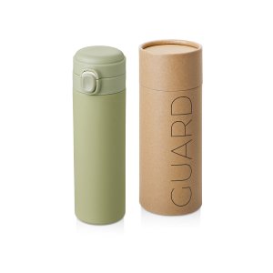 Вакуумная термокружка Waterline c кнопкой Guard, 400 мл, тубус, оливковый