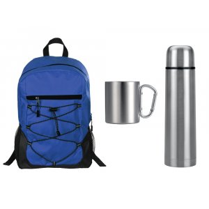 Подарочный набор с термосом и кружкой, серебристый/синий Подарочный набор с термосом и кружкой, серебристый/синий