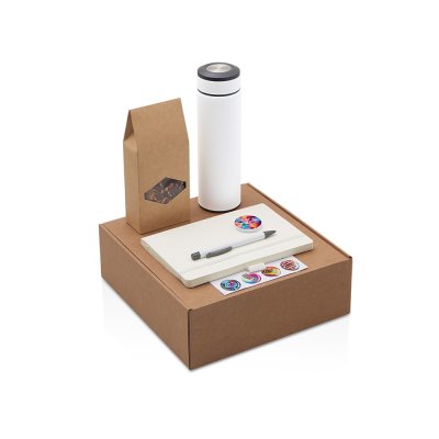 Подарочный набор с термосом, блокнотом, ручкой и чаем, белый