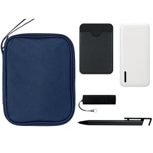 Подарочный набор с флешкой, повербанком и ручкой, темно-синий/черный Подарочный набор с флешкой, повербанком и ручкой, темно-синий/черный