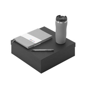 Подарочный набор с блокнотом С1, металлической ручкой и термокружкой, серый Подарочный набор с блокнотом С1, металлической ручкой и термокружкой, серый