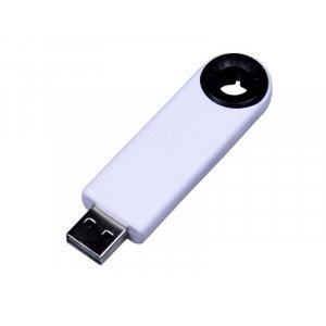 USB 2.0- флешка промо на 32 Гб прямоугольной формы, выдвижной механизм, белый/черный