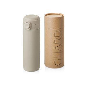 Вакуумная термокружка Waterline c кнопкой Guard, 400 мл, тубус, бежевый