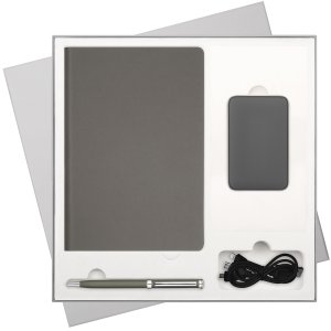 Подарочный набор Star, серый (ежедневник, ручка, аккумулятор) Подарочный набор Star, серый (ежедневник, ручка, аккумулятор)