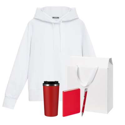 Набор с одеждой ALEX (худи, термокружка, ежедневник, ручка), красный/белый, M