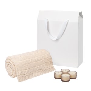 Подарочный набор Sento, Fado, бежевый (свечи, плед) Подарочный набор Sento, Fado, бежевый (свечи, плед)