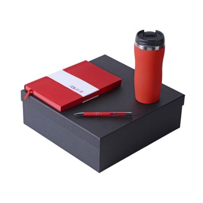 Подарочный набор с блокнотом С1, металлической ручкой и термокружкой, красный