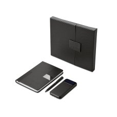 Подарочный набор Tesla с блокнотом А5, ручкой и пауэрбенком на 10 000 mAh, черный