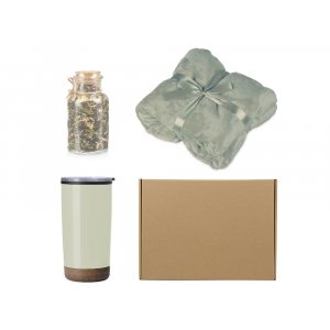 Подарочный набор с пледом, термокружкой и чаем, оливковый Подарочный набор с пледом, термокружкой и чаем, оливковый