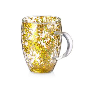 Кружка с двойными стенками с блестками, 360 мл, золотистый Кружка с двойными стенками с блестками, 360 мл, золотистый