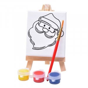 Набор для раскраски"Дед Мороз":холст,мольберт,кисть, краски 3шт