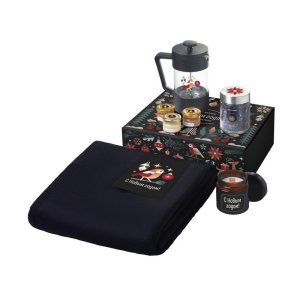 Подарочный набор c пледом, френчпрессом, чаем и медом, черный
