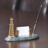Подставка под визитки "Нефтяная вышка" с ручкой, цвет золотистый с зеленым
