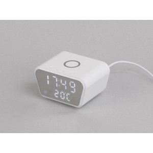 Настольные часы "Smart Clock" с беспроводным (15W) зарядным устройством, будильником и термометром, цвет белый