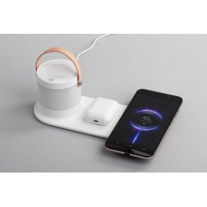 Настольная беспроводная (15W) зарядная станция "Smart Home" с bluetooth колонкой-лампой, цвет белый