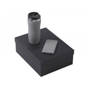 Подарочный набор c вакуумной термокружкой и повербанком С1, серый Подарочный набор c вакуумной термокружкой и повербанком С1, серый