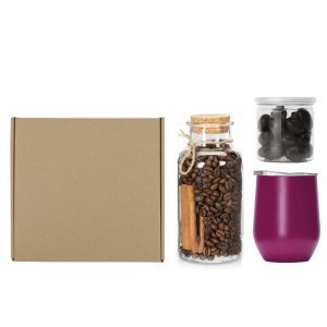 Подарочный набор с термокружкой, кофе и миндалем в шоколаде, винный