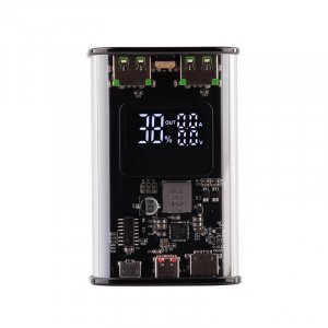 Зарядное (22.5W) устройство "Inside" 9000 mAh с прозрачным корпусом и цифровым индикатором заряда/напряжения/силы тока, цвет черный