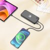 Зарядное устройство "Форт" 10000 mAh с подсветкой логотипа, встроенными кабелями и цифровым индикатором заряда, цвет черный