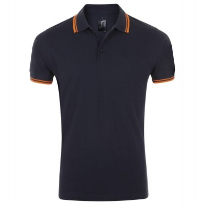 Рубашка поло мужская Pasadena Men 200 с контрастной отделкой, темно-синяя (navy) с неоново-оранжевым