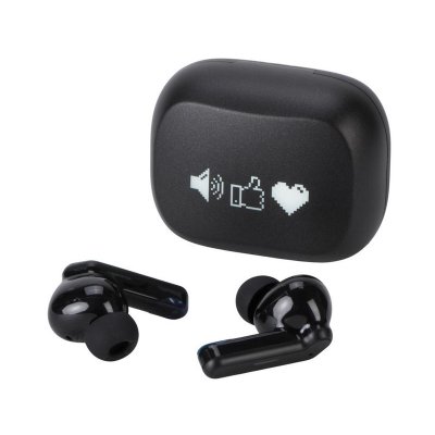 Беспроводные наушники с шумоподавлением c подсветкой лого Lites, черные (гравировка)