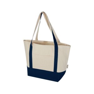 Sam эко- сумка из переработанного хлопка, сертифицированного согласно GRS, плотностью 320 г/м² - Темно - синий / Натуральный