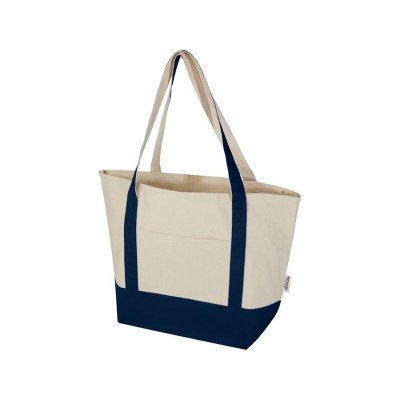 Sam эко- сумка из переработанного хлопка, сертифицированного согласно GRS, плотностью 320 г/м² - Темно - синий / Натуральный