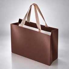 Пакет подарочный с тканевой ламинацией Сатин XL, коричневый 32×23×12 см., коричневые ручки Пакет подарочный с тканевой ламинацией Сатин XL, коричневый 32×23×12 см., коричневые ручки