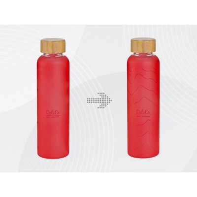 Стеклянная бутылка с бамбуковой крышкой Foggy, 600 мл, красный, с УФ печатью